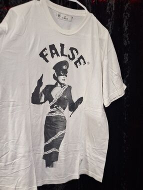 Vtg Black Flag False Graphic White Short Sleeve Tee - Unbranded